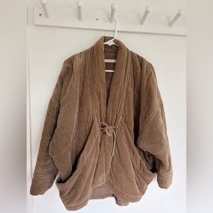 7115 By Szeki Corduroy Puffer Coat in Tan